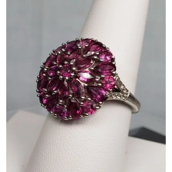 DJoy Signed 925 Sterling Silver Purplish Pink Rhodolite Garnet Ring Size 8.25 - Picture 14 of 16